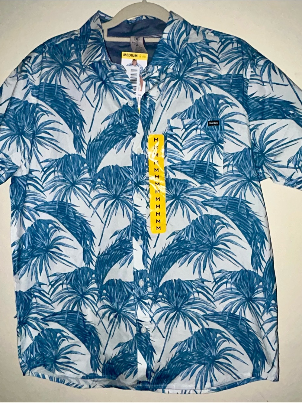 Hurley Blue Palm-Print Short Sleeve Button-Down Shirt